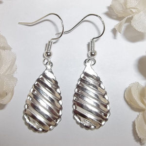 Silver Teardrop Earrings Dangle Drop Set Pair Simple Minimalist Style Gift 1477